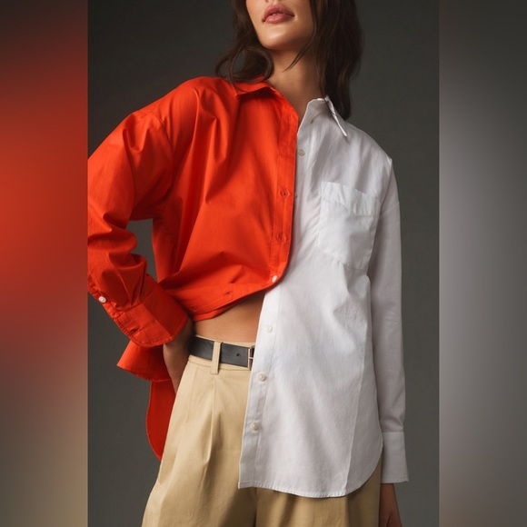 The Maeve Bennet Button Down Shirt Colorblock Red & White Oversized XS / S / M - Picture 1 of 11